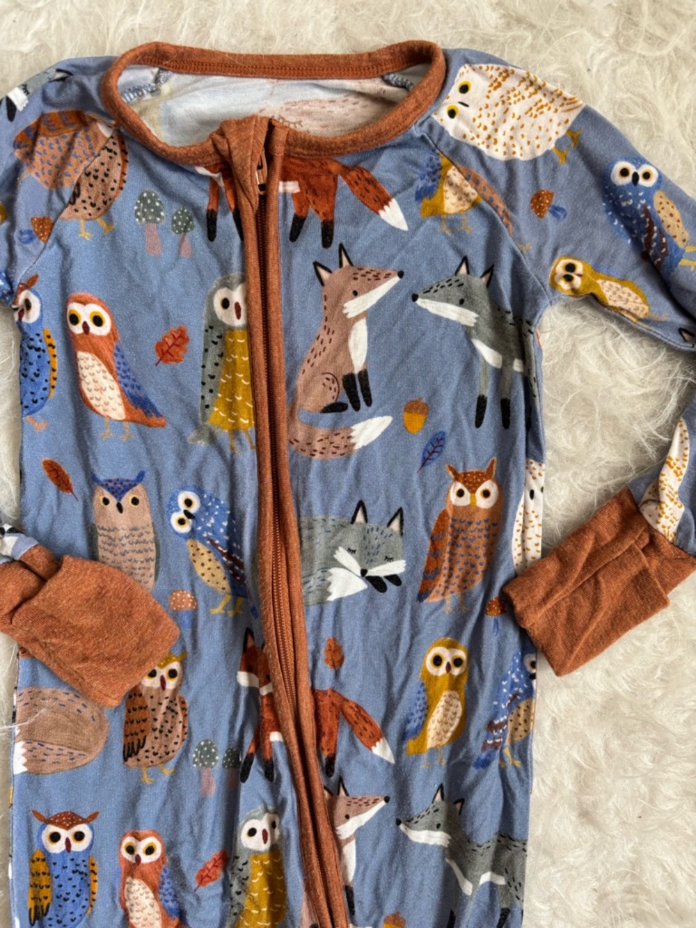 Little Sleepies Blue Woodland Creatures AOP Bamboo Zippy - Picture 3 of 3